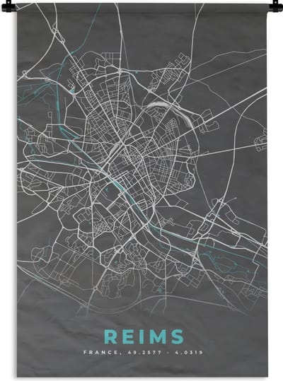 Wandkleed - Wanddoek - Frankrijk - Kaart - Stadskaart - Reims - Plattegrond - 120x180 cm - Wandtapijt
