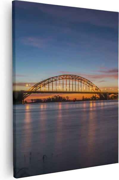 Artaza Canvas Schilderij Nijmegen - 40x50 cm - Wanddecoratie Brug - Muurdecoratie Zonsondergang - Kamer Accessoires Skyline