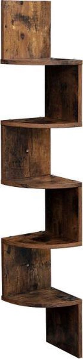 MIRA Home – Wandrek Hoek – Industrieel Wandrek – Vintage – Bruin Hout – 20x20x127,5 cm
