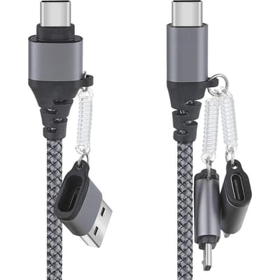 5-in-1 Snel Opladen USB-kabel Oplaadkabel met Android iP Type C Kop Vervanging voor Laptop donkergrijze kleur