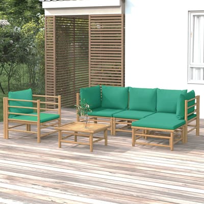 vidaXL - 6-delige - Loungeset - met - kussens - bamboe - groen