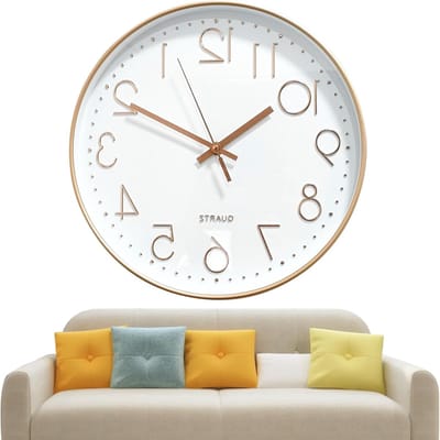 Stijlvolle Wandklok met Stille Quartz Beweging, Modern Ontwerp, Geschikt voor Kinderen, Wit/Roze Goud, Decoratief en Functioneel