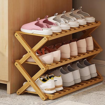 Opvouwbaar schoenenrek - Schoenenopberger - Schoenen organiseren - Milieuvriendelijk bamboe - 70cm 3 lagen - Houtkleur