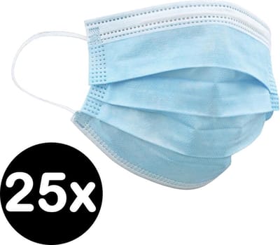 Mondkapje Wegwerp Mondkapjes Mondmasker - Niet Medisch - Blauw - 25x