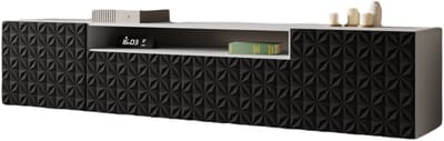 TV-kast Cali, woonwand, lowboard, tv-standaard, woonwand, woonkamer, tv-board, woonkamermeubels, televisie, highboard, TV-kast, tv-lowboard, 200 cm, 3 deuren, wit, zwart