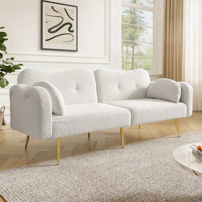 REDOM - Tweezits Slaapbank - Verstelbare Rugleuning - Modern - Voor Woonkamer - Schuim En Wolmix - Wit - 155 X 85,5 Cm