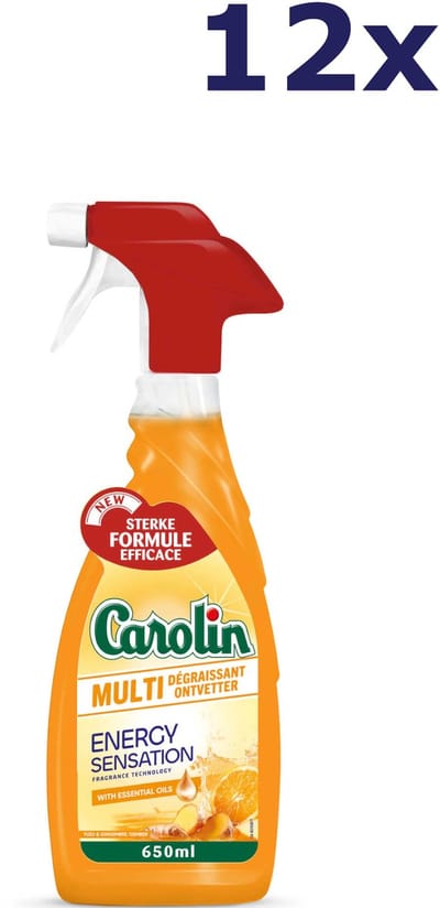 12x Carolin Spray - 650ml - ontvetter - energy sensation - yuzu & gember