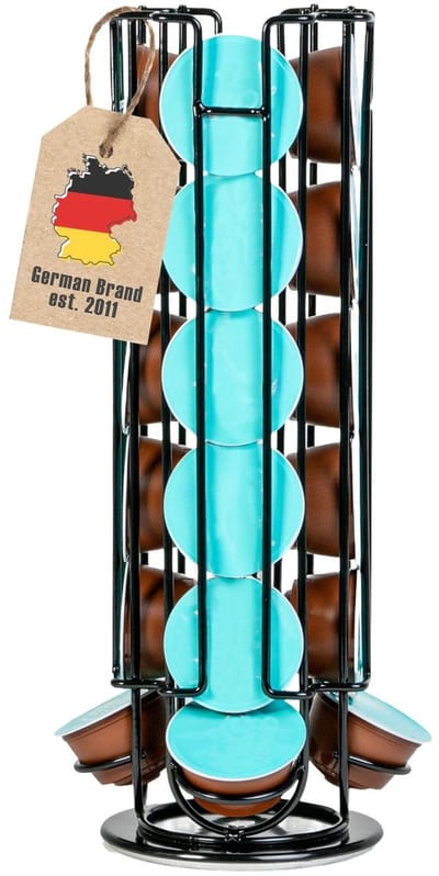 Intirilife Koffiecapsulehouder voor Dolce Gusto Capsules (24 Stuks) in Zwart IJzer - 13.5 x 33 cm - 360 Graden Draaibare Capsulestandaard, Opberging voor Koffiecapsules, Pads