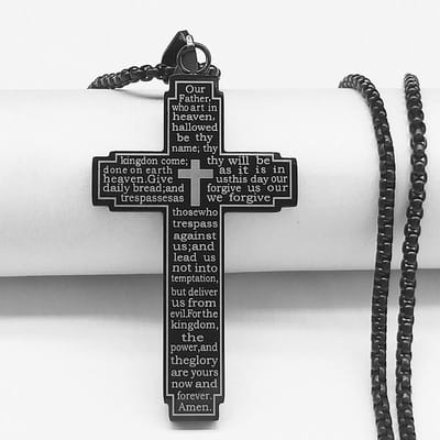 Fako Bijoux - Cubaans Kruis Breed Voor Mannen - Ketting Met Kruis - Heren Ketting - Holy Cross - 30x50mm - 60cm - 2mm - Stainless Steel - RVS - Staal - Zwart