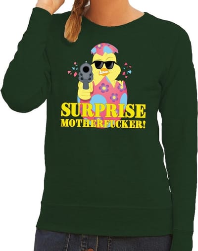 Foute Paas sweater groen surprise motherfucker voor dames - Pasen trui XS
