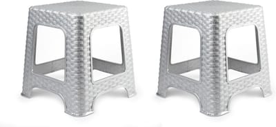 Plasticforte Keukenkrukje/opstapje - 2x - rotan - zilver - kunststof - 33 x 33 x 30 cm