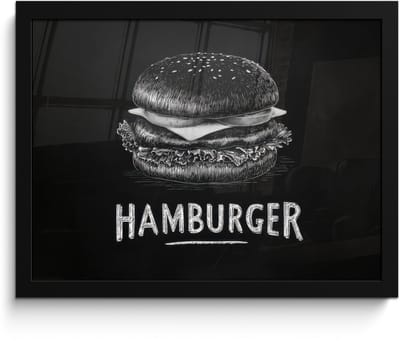 Poster in lijst - Fotolijst 40x30 cm - Posters - Hamburger - Krijttekst - Zwart - Wit - Posterlijst zwart - Decoratie - Wanddecoratie woonkamer - Muurdecoratie slaapkamer