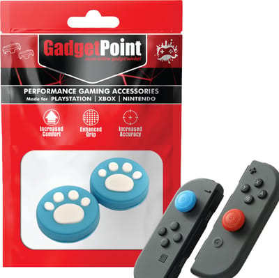 Gadgetpoint - Thumb Grips voor Nintendo Switch Joy-Con Controllers - Gaming Thumbgrips - Performance Anti-Slip Thumbsticks - Bescherming Accessoires - Pootjes - Blauw met Wit