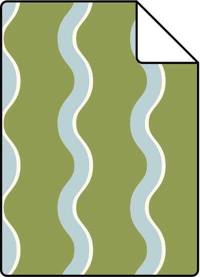 Proefstaal ESTAhome behang golvende strepen groen en blauw - 26.5 x 21 cm - 131726-S