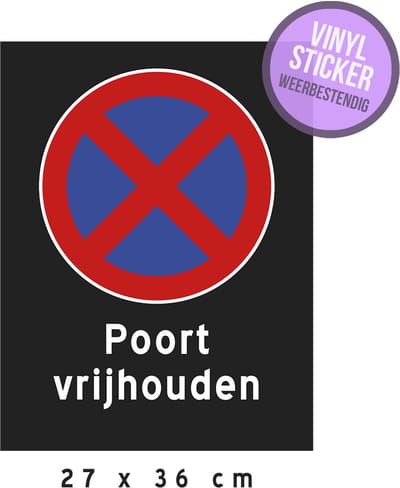 Pictogram/ vinyl sticker | "Poort vrijhouden" | 27 x 36 cm | Zwart | Bord E3 | Oprit | Hoogwaardige zelfklever | Watervast | Parkeeroverlast | 1 stuk