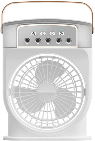 Ventilator - Draagbare Koelventilator met Ijskoelsysteem - Vernevelingsventilator voor Thuis Kantoor en Buiten - 3 Windsnelheden en Verstelbare Hoogte - Stille Werking en Energiezuinig - Oplaadbaar via USB - Witte Kleur