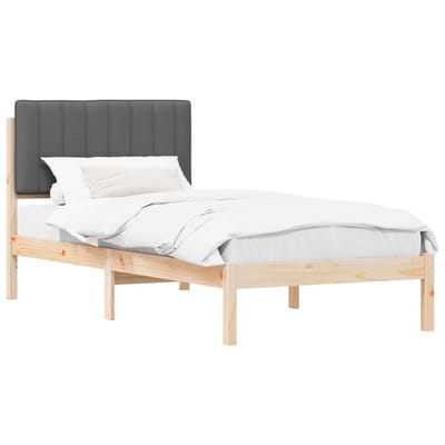 vidaXL - Bedframe - met - Gevoerde - Hoofdbord - Naturel - en - donkergrijs