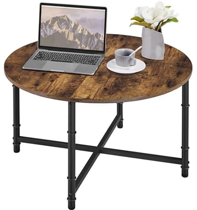 Ronde Salontafel - Koffietafel Bijzettafel - Gezellig Samenzijn - Robuust Metaal Onderstel - Diameter 80 cm - Rustiek Bruin