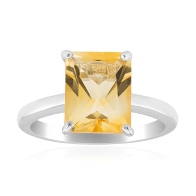 Cavill - Zilveren Ring met 2 Karaat Citrien - 925 Sterling Zilver Gerhodineerd - Achthoekige Radiant Facet - Braziliaanse Edelsteen - Elegante Sieraad