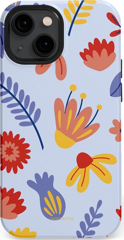 Casetastic hoesje geschikt voor Apple iPhone 13 mini - MagSafe - Dubbellaagse bescherming - Bloemenwind - Fashion Case - Lichtblauw Terracotta Geel