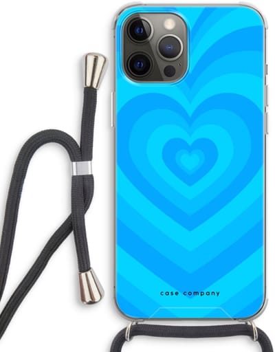 Case Company® - Hoesje met koord geschikt voor iPhone 12 Pro hoesje met Koord - Hart Blauw - Telefoonhoesje met Zwart Koord - Bescherming aan alle Kanten en Over de Schermrand