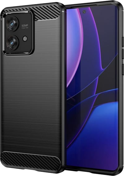 MobyDefend Hoesje - Geschikt voor Motorola Edge 40 Neo - TPU Backcover - Geborstelde Metaal & Carbon-Look - Zwart