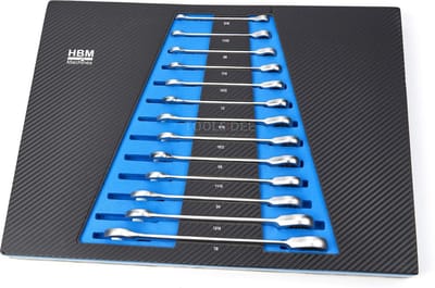 HBM 13 Delige Ring, Ratel, Steeksleutelset INCH in Carbon Foam inlay voor Gereedschapswagen