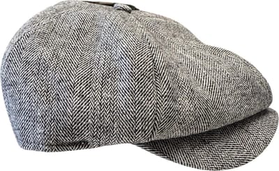Flatcap met drukknoop - Zwart/Wit Visgraat - KLassieke Pet maat 56/58