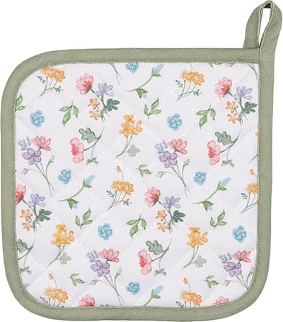 Clayre & Eef Pannenlap 20x20 cm Wit Groen Katoen Bloemen