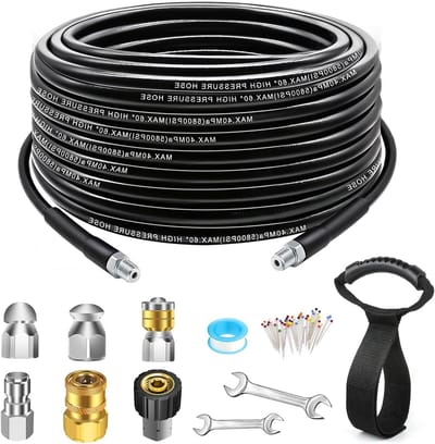 Riool Jetter Kit - Afvoer Ontstopper Slang - Riool Verstoppingen Verwijderen - Compleet met 3 Sproeikoppen - 50 Voet - Zwart