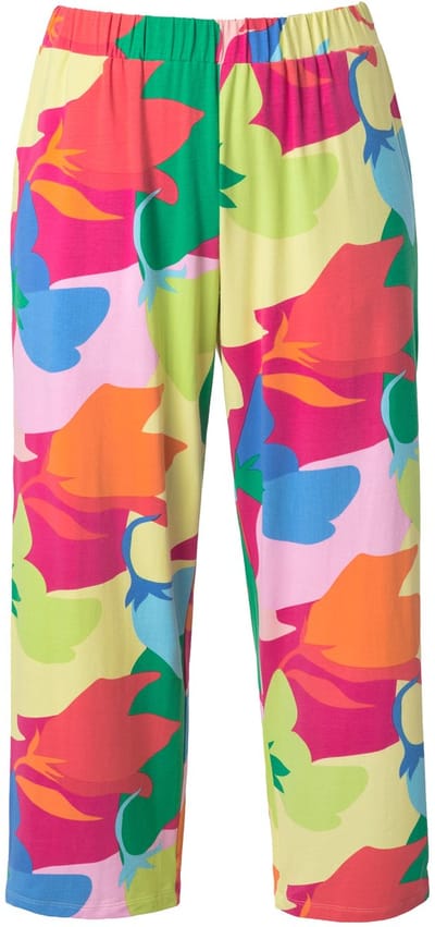 Ulla Popken - Dames - 7/8 jersey-broek patroon wijde pijpen - Roze - Maat 50+
