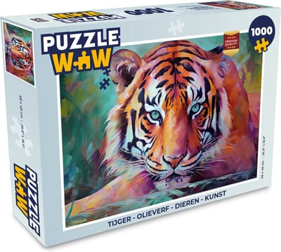 Puzzel Tijger - Olieverf - Dieren - Kunst - Legpuzzel - Puzzel 1000 stukjes volwassenen