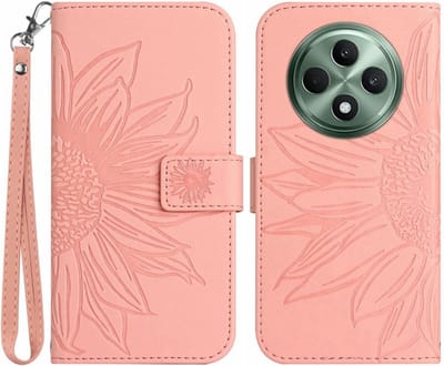 Coverup Hoesje - Geschikt voor OPPO Reno12 F 5G Hoesje - Coverup Zonnebloem Book Case met Koord - Roze