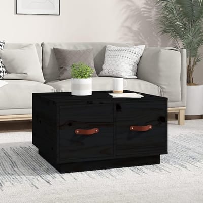 Salontafel met laden - Woonkamertafel bijzettafel - Opbergen en decoreren - Massief grenenhout - 60x53x35 cm - Zwart