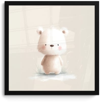 Poster in lijst - Fotolijst 40x40 cm - Posters - Beertje - Sneeuwvlokje - Wit - Pluizig - Posterlijst zwart - Decoratie - Wanddecoratie woonkamer - Muurdecoratie slaapkamer