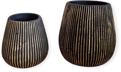 Daan Kromhout - Bloempot - Set van 2 - Steen - Robuust - Zwart met Goud - 17x16 en 12x13cm