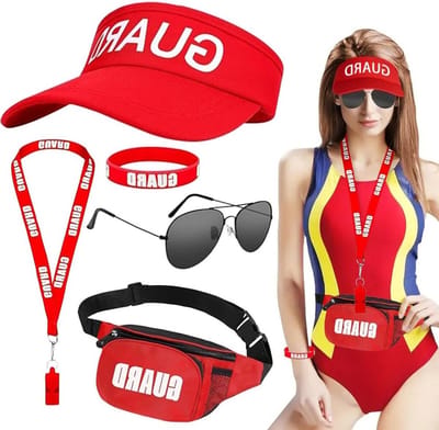Lifeguard Kostuum voor Mannen en Vrouwen met Aanpasbare Hoed, Rugzak, Fluit en Zonnebril, Perfect voor Themafeesten en Carnaval
