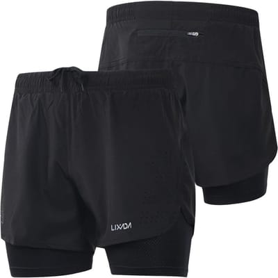 Lixada Heren 2-in-1 hardloopshort Sneldrogend Ademend Actieve trainingsoefening Joggen Fietsbroek met langere voering L