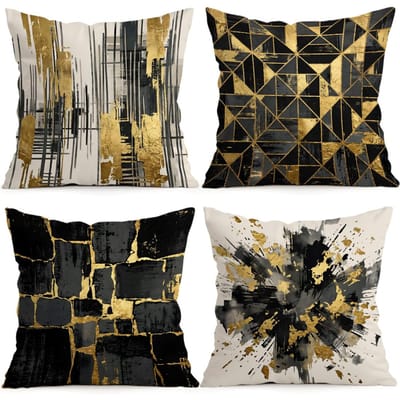Minimalistische Textuur Zwart Goud Abstracte Kussens Kussensloop Polyester Kussenhoes Sierkussen Kussenhoes Huis Auto Sofa Decor 45x45cm