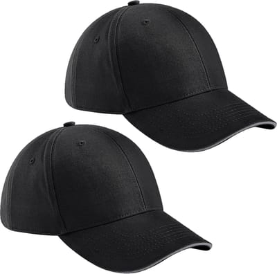 2x stuks beechfield 6-panel baseballcap - zwart/grijs - voor volwassenen - katoen
