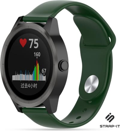 Strap-it Siliconen sport bandje - geschikt voor Garmin Vivoactive 3 / Vivoactive 5 / Vivomove HR / Venu / Venu SQ / Forerunner 245 / 570 - 42mm / 645 - legergroen