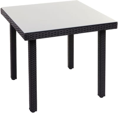Polyrotan tuintafel Cava, eettafel bijzettafel tafel met glazen blad, 80x80cm ~ zwart