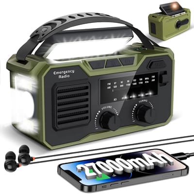 Noodradio 27.000mAh met Telefoonoplader, Zaklamp en SOS Alarm - Opwindbaar en Draadloos