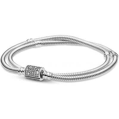 Nieuwe Stijl 925 Sterling Zilver Emmer Gesp Dubbele Slangenbot Ketting Armband Geschikt Voor Originele Mode DIY Kralen 21cm