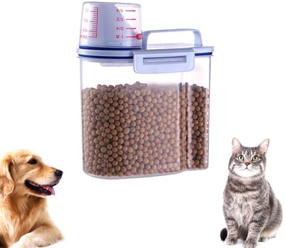 Luchtdichte Voedselcontainer voor Honden- en Kattenvoer - Transparante Bewaarbox met Maatbeker - Voeropslag voor Huisdieren - 1,5 Liter