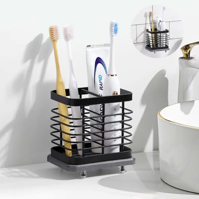 Dailygoods - Tandenborstelhouder - Wandmontage - Roestvrij staal - Zwart - Badkameraccessoires - Voor elektrische tandenborstels - 2 sleuven