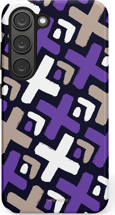 Casetastic hoesje geschikt voor Samsung Galaxy S23 - Dubbellaagse bescherming - Fresh Paars Witte X's - Fashion Case - Donkerblauw Zilver Lavendel Wit