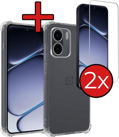 Hoesje - Met Screenprotector - 2 Stuks - Geschikt voor OnePlus 15R - Sterk & Shockproof - Back Cover - Siliconen Case - Telefoon Hoes - Shock Proof - Telefoonhoes - Transparant