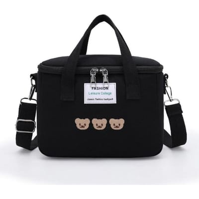 Ins Bear Lunch Bag Canvas Grote Capaciteit Geïsoleerde Handtas Multifunctionele Thermische Ontbijtbox Draagbare Picknick Reisdecoratie zwart