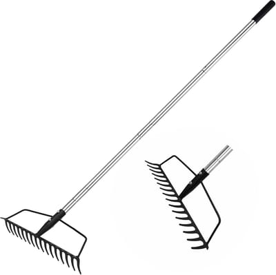 Tuinhark - Gazonhark Bladhark - Gazon Onderhoud - Verstelbare Boogkop - 43 cm Werkbreedte - Zilver